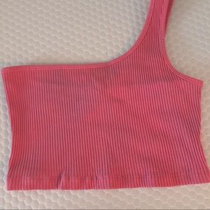💙One Sleeve Bright Pink Crop Top